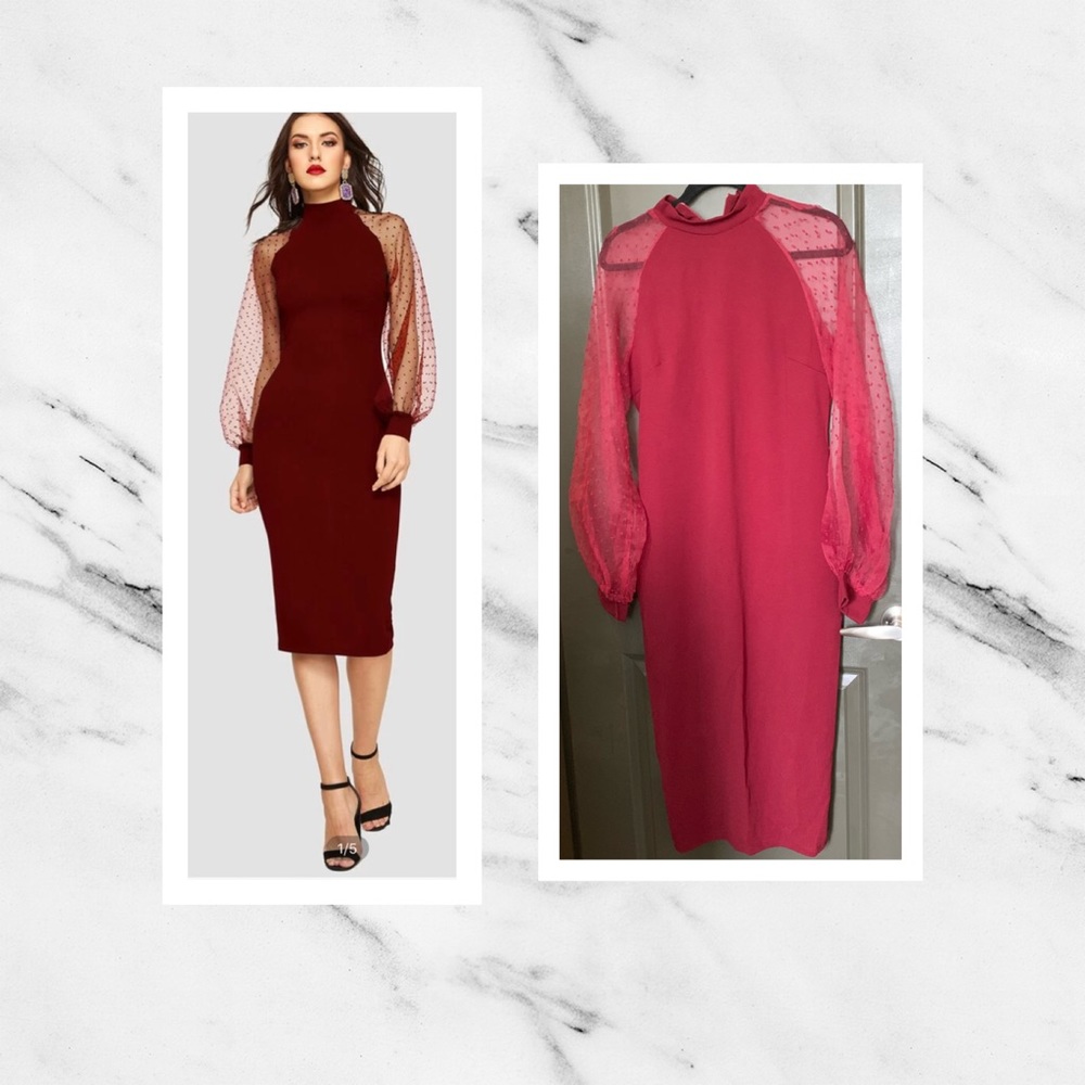 Jacquard Mesh Raglan Sleeve Pencil Dress
